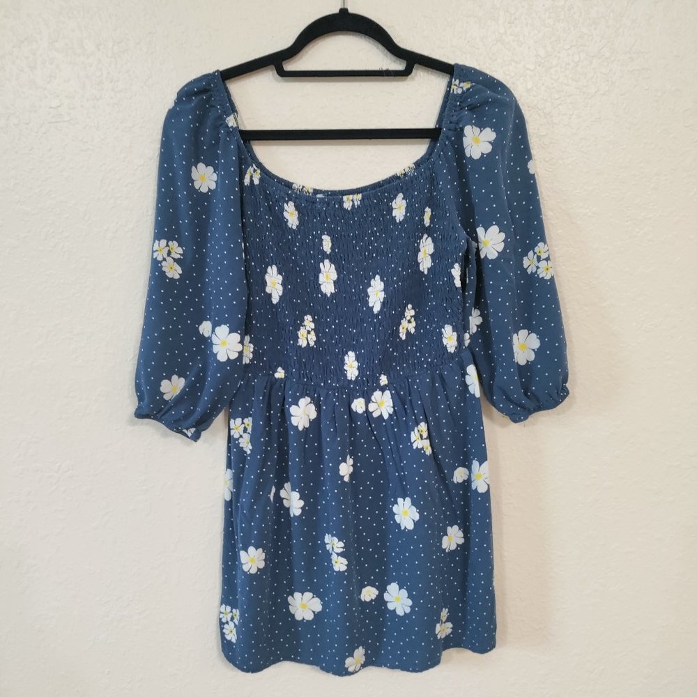 AUW Blue Women's Floral Print Mini Dress Blue L